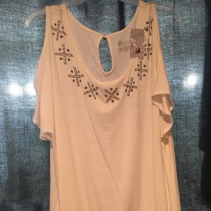 Lane Bryant white peep shoulder shirt